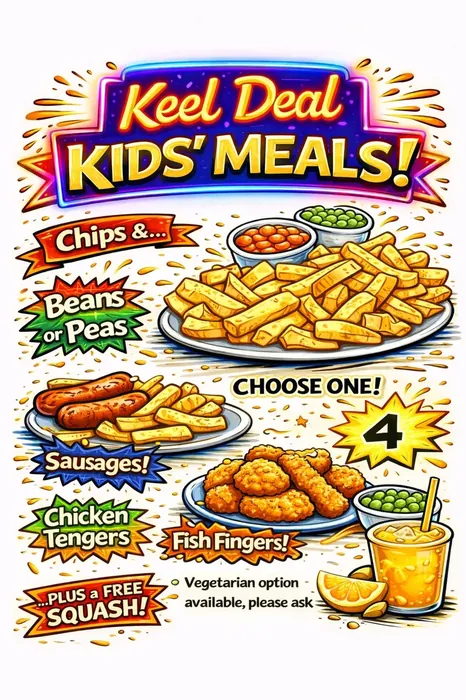 Keel's Caff Keel Deal Kids Meals menu board